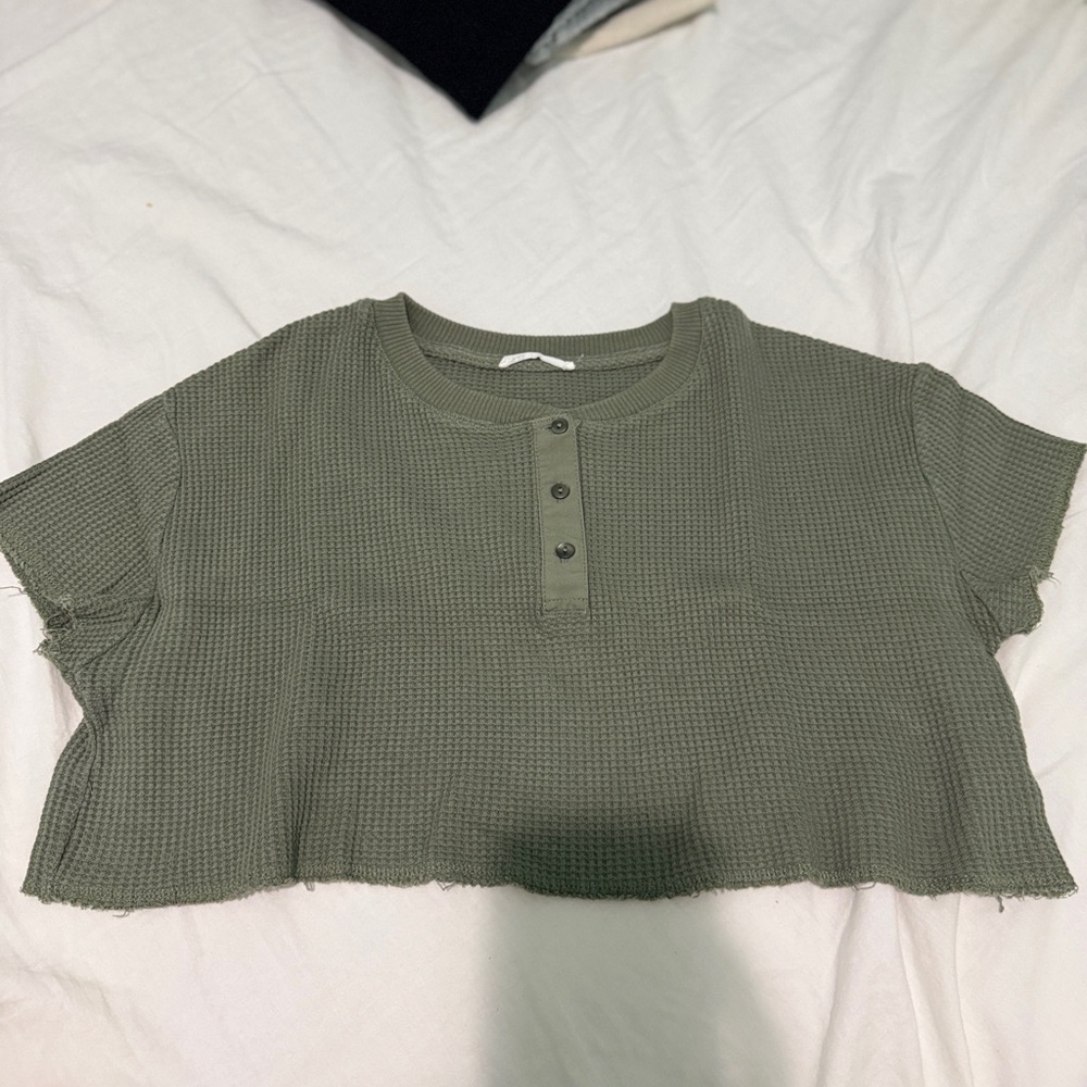 Zara Sage Green Waffle Knit Tee
